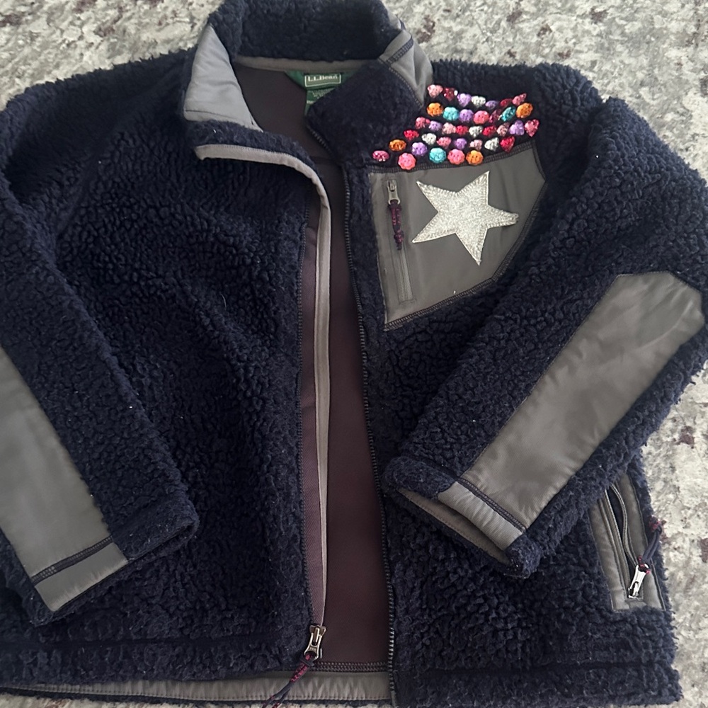 L.L. Bean Navy Fleece Jacket with Star and Colorful Accents